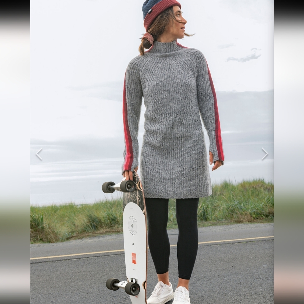 Krimson Klover Grey Knit Long-Sleeve Sweater Dress with Red Stripe Sleeves